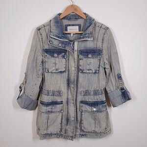 BCBGeneration Utility Jacket Women Medium Denim Acid Wash Streetwear Y2K